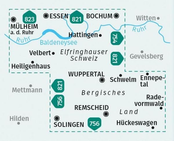 Produktbild: KOMPASS Wanderkarte 493 Baldeneysee, Elfringhauser Schweiz, Wuppertal 1:25.000