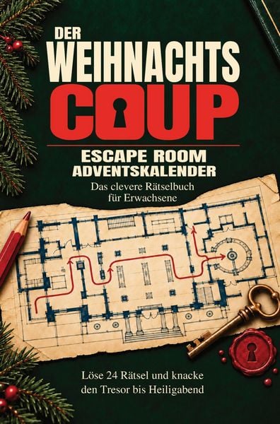 Produktbild: Der Weihnachtscoup - Escape Room Adventskalender: Das clevere R&auml;tselbuch f&uuml;r Erwachsene - L&ouml;se 24 R&auml;tsel und knacke den Tresor bis Heiligabend