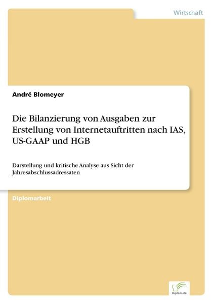 Die Bilanzierung von Ausgaben zur Erstellung von Internetauftritten nach IAS, US-GAAP und HGB, Taschenbuch von André Blomeyer, GRIN, 9783838670256