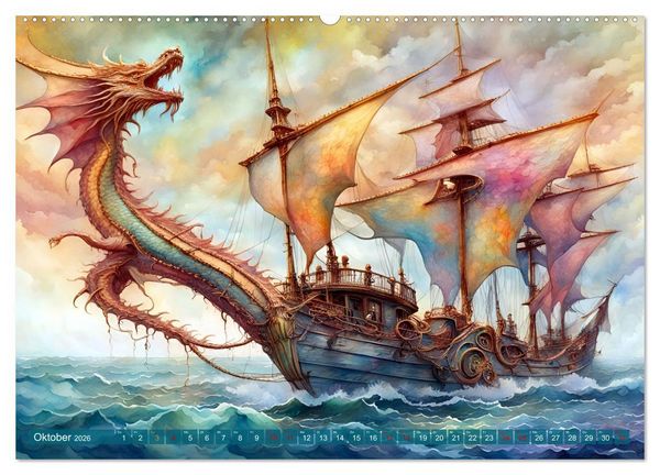 Produktbild: Fantasie-Drachensegelschiffe (Wandkalender 2026 DIN A2 quer), CALVENDO Monatskalender