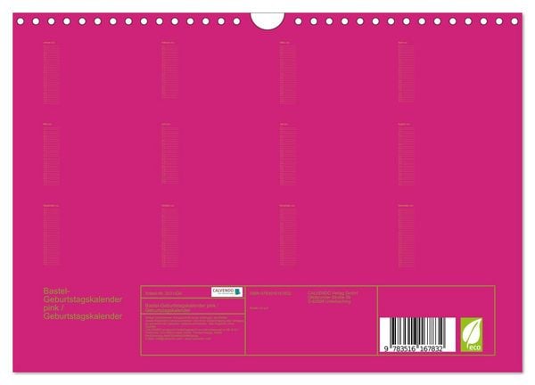Produktbild: Bastel-Geburtstagskalender pink / Geburtstagskalender (Wandkalender 2026 DIN A4 quer), CALVENDO Monatskalender
