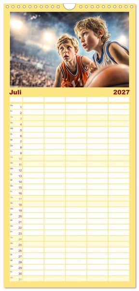 Produktbild: Familienplaner 2027 - Basketball - Kids in Action mit 5 Spalten (Wandkalender, 21 x 45 cm) CALVENDO