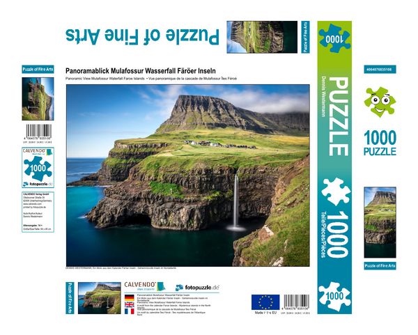 Produktbild: CALVENDO Puzzle Panoramablick Mulafossur Wasserfall F&auml;r&ouml;er Inseln | 1000 Teile Lege-Gr&ouml;&szlig;e 64x48cm Foto-Puzzle f&uuml;r gl&uuml;ckliche Stunden
