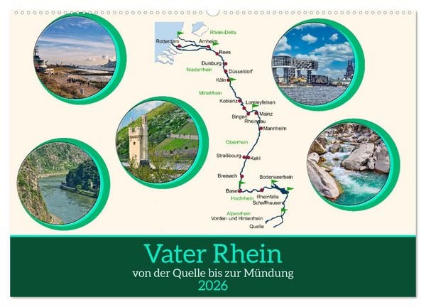 Produktbild: Vater Rhein von der Quelle bis zur M&uuml;ndung (Wandkalender 2026 DIN A2 quer), CALVENDO Monatskalender