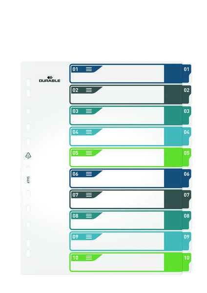 Produktbild: Durable 679527 Register DIN A4+ 1-10 Mehrfarbig 10 Registerbl&auml;tter 679527