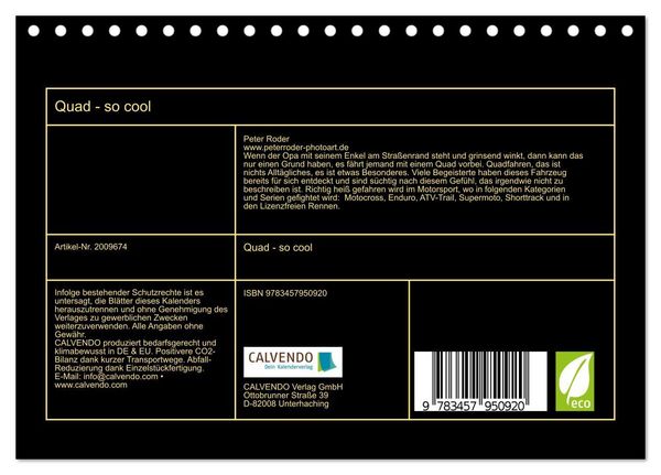 Produktbild: Quad - so cool (Tischkalender 2026 DIN A5 quer), CALVENDO Monatskalender