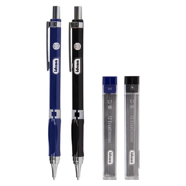 Produktbild: Idena Druckbleistift mit Radiergummi und Refills blau schwarz 0,5/0,7mm 2 St&uuml;ck