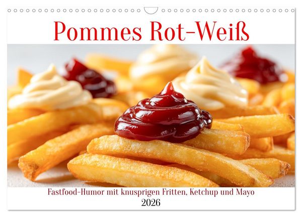 Pommes Rot-Weiß - Fastfood-Humor mit knusprigen Fritten, Ketchup und Mayo (Wandkalender 2026 DIN A3 quer), CALVENDO Monatskalender