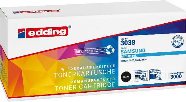 Produktbild: Edding Toner ersetzt Samsung MLT-D116S, MLT-D116L Kompatibel Schwarz 3000 Seiten edding 3038 18-3038