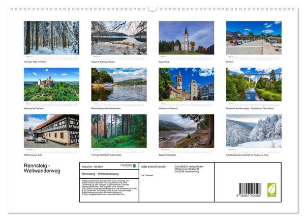 Produktbild: Rennsteig - Weitwanderweg (hochwertiger Premium Wandkalender 2026 DIN A2 quer), Kunstdruck in Hochglanz