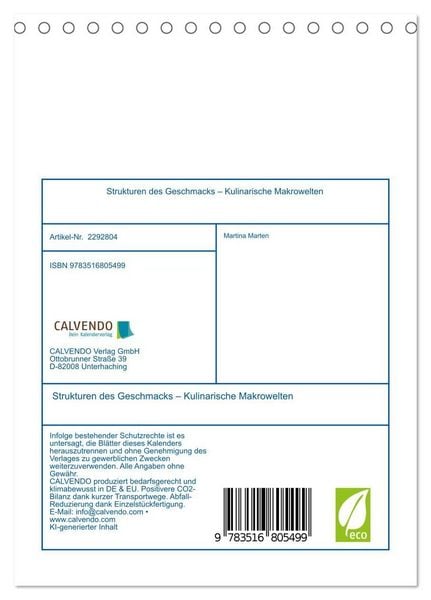 Produktbild: Strukturen des Geschmacks &ndash; Kulinarische Makrowelten (Tischkalender 2027 DIN A5 hoch), CALVENDO Monatskalender