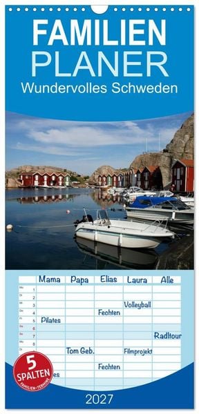 Produktbild: Familienplaner 2027 - Wundervolles Schweden mit 5 Spalten (Wandkalender, 21 x 45 cm) CALVENDO