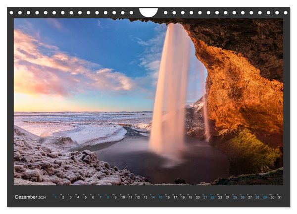 Island - Die schönsten Wasserfälle (Wandkalender 2024 DIN A4 quer), CALVENDO Monatskalender