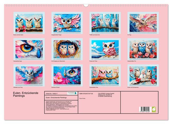 Produktbild: Eulen. Entz&uuml;ckende Paintings (Wandkalender 2026 DIN A2 quer), CALVENDO Monatskalender