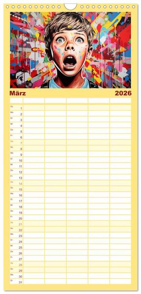 Produktbild: Familienplaner 2026 - Pop-Art. Eine Reise in coolen Illustrationen mit 5 Spalten (Wandkalender, 21 x 45 cm) CALVENDO