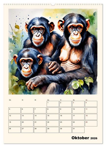 Produktbild: Schimpansen & Gorillas (Wandkalender 2026 DIN A2 hoch), CALVENDO Monatskalender