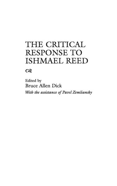 Produktbild: The Critical Response to Ishmael Reed