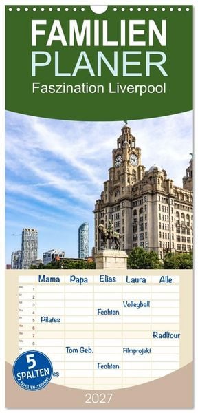 Produktbild: Familienplaner 2027 - Faszination Liverpool mit 5 Spalten (Wandkalender, 21 x 45 cm) CALVENDO