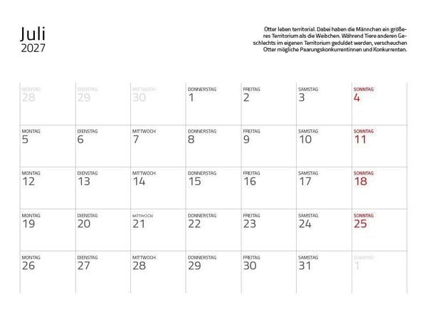 Produktbild: Otter Kalender 2027 Wandkalender Eintragkalender