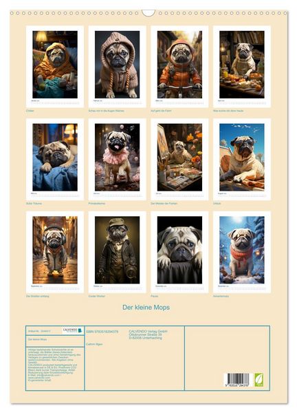 Produktbild: Der kleine Mops (Wandkalender 2026 DIN A2 hoch), CALVENDO Monatskalender