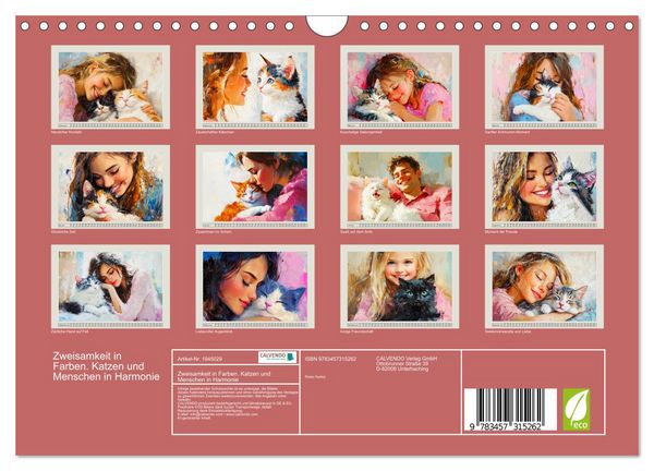 Produktbild: Zweisamkeit in Farben. Katzen und Menschen in Harmonie (Wandkalender 2026 DIN A4 quer), CALVENDO Monatskalender