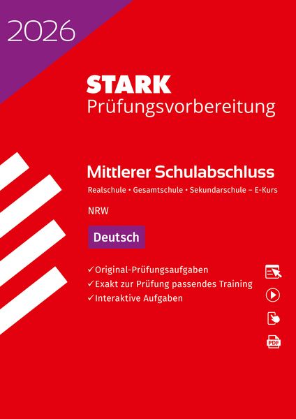Produktbild: STARK Deutsch E-Kurs - Mittlerer Schulabschluss (MSA) 2026 NRW - Pr&uuml;fungsvorbereitung