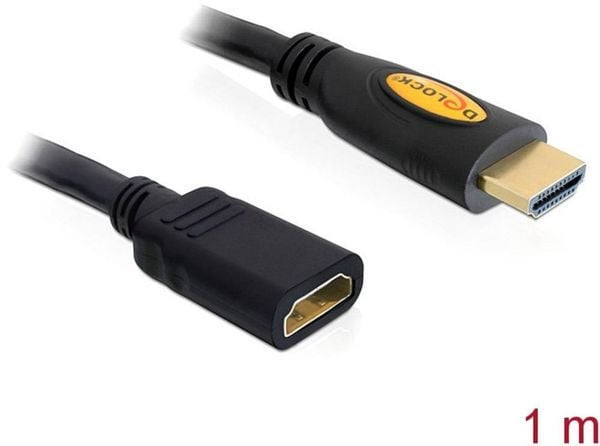 Delock HDMI Verlängerungskabel HDMI-A Stecker, HDMI-A Buchse 1.00 m Schwarz 83079 4K UHD, vergoldete Steckkontakte HDMI-