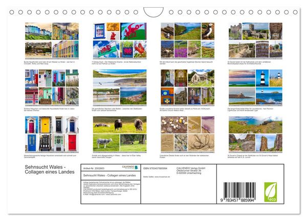 Produktbild: Sehnsucht Wales - Collagen eines Landes (Wandkalender 2026 DIN A4 quer), CALVENDO Monatskalender