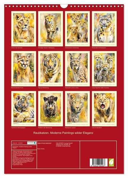 Produktbild: Raubkatzen. Moderne Paintings wilder Eleganz (Wandkalender 2027 DIN A3 hoch), CALVENDO Monatskalender