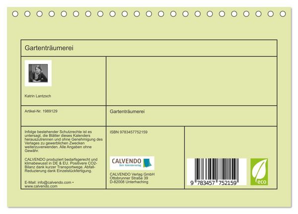 Produktbild: Gartentr&auml;umerei (Tischkalender 2026 DIN A5 quer), CALVENDO Monatskalender