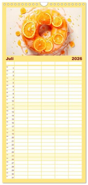 Produktbild: Familienplaner 2026 - Bunte Donut-Tr&auml;ume - Himmlischer Geschmack aus Krapfenteig mit 5 Spalten (Wandkalender, 21 x 45 cm) CALVENDO