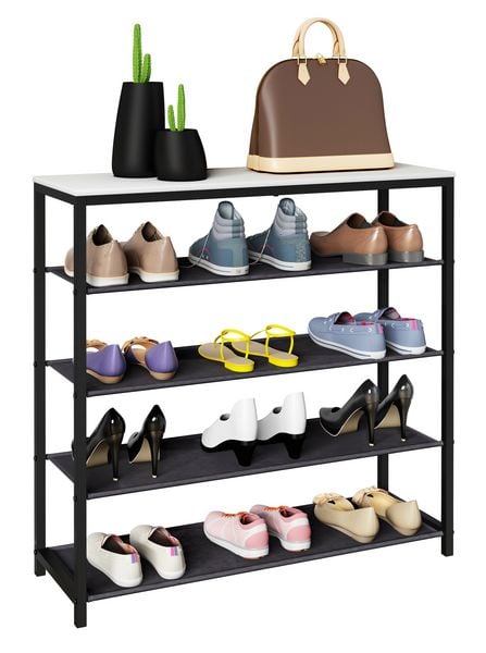 Produktbild: Metall Holz Schuhregal Schuhablage 4 F&auml;cher Taliro