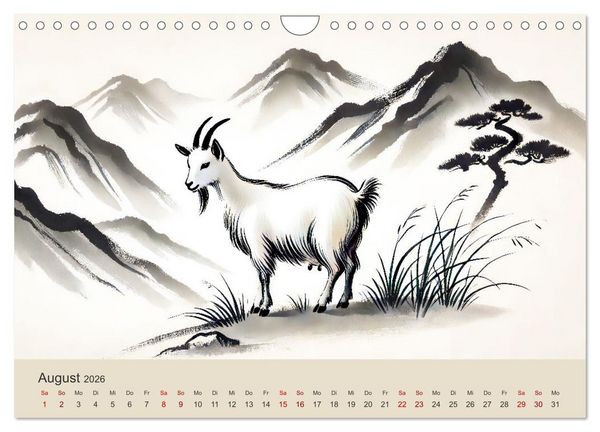 Produktbild: Chinesische Tierkreiszeichen - Kunstvolle KI-Tuschemalerei des Ostens (Wandkalender 2026 DIN A4 quer), CALVENDO Monatskalender