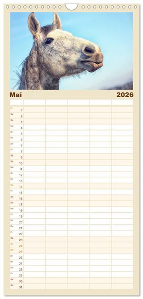 Produktbild: Familienplaner 2026 - Pferde - kraftvolle Eleganz mit 5 Spalten (Wandkalender, 21 x 45 cm) CALVENDO