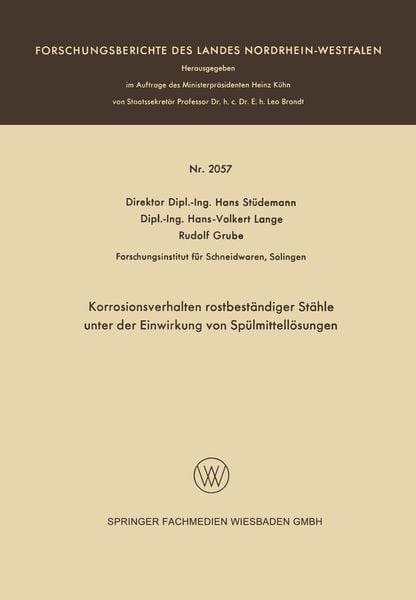 Produktbild: Korrosionsverhalten rostbest&auml;ndiger St&auml;hle unter der Einwirkung von Sp&uuml;lmittell&ouml;sungen