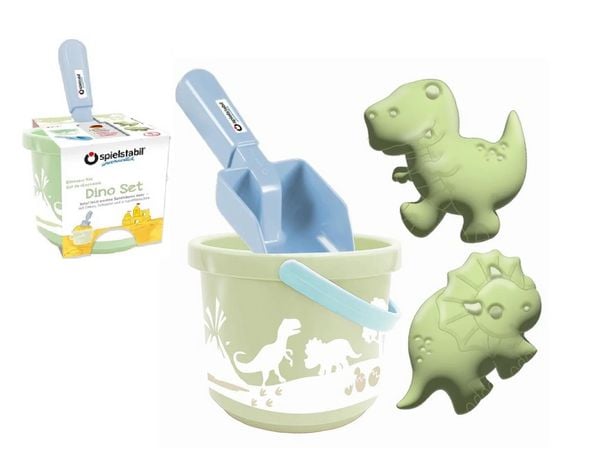 Produktbild: Spielstabil 5080 - Dinosaurier Set 4-teilig, Dino-Set mit Eimer/Schaufel/Sandf&ouml;rmchen, Sandspielzeug