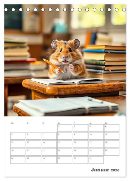 Produktbild: School Hamster - Eifrige KI Hamster pr&auml;sentieren ihre Hamsterschule (Tischkalender 2026 DIN A5 hoch), CALVENDO Monatskalender