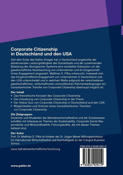 Produktbild: Corporate Citizenship in Deutschland und den USA