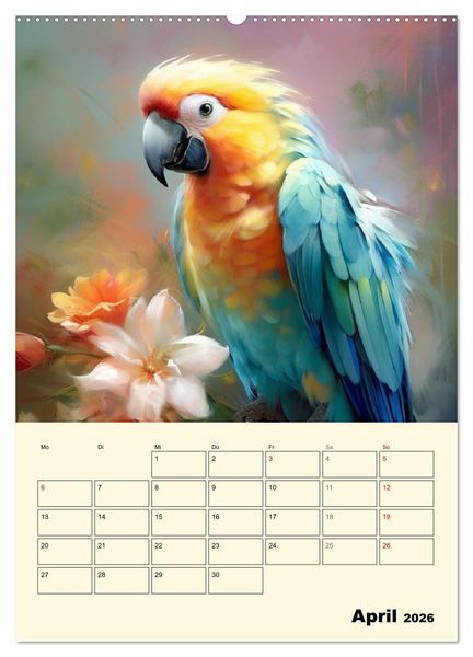 Produktbild: Bunte V&ouml;gel. Bezaubernde Papageien-Aquarelle (hochwertiger Premium Wandkalender 2026 DIN A2 hoch), Kunstdruck in Hochglanz