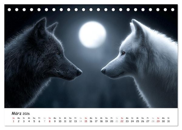Produktbild: W&ouml;lfe im Mondlicht - Ruf der Wildnis (Tischkalender 2026 DIN A5 quer), CALVENDO Monatskalender