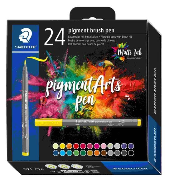 STAEDTLER Schreib- und Zeichbedarf pigment brush 371 Fasermaler mit Pinselspitze, 24er Set