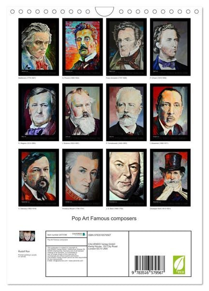 Produktbild: Pop Art Famous composers (Wall Calendar 2026 DIN A4 portrait), CALVENDO 12 Month Wall Calendar