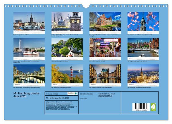 Produktbild: Mit Hamburg durchs Jahr 2026 (Wandkalender 2026 DIN A3 quer), CALVENDO Monatskalender