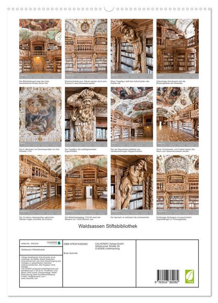 Produktbild: Waldsassen Stiftsbibliothek (hochwertiger Premium Wandkalender 2026 DIN A2 hoch), Kunstdruck in Hochglanz