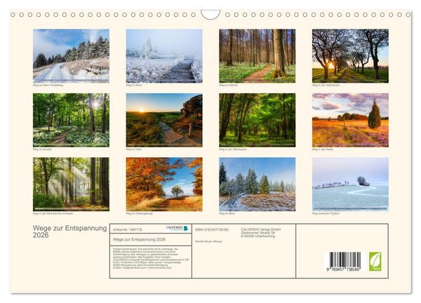 Produktbild: Wege zur Entspannung 2026 (Wandkalender 2026 DIN A3 quer), CALVENDO Monatskalender