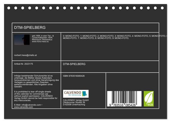 Produktbild: DTM-SPIELBERG (Tischkalender 2026 DIN A5 quer), CALVENDO Monatskalender