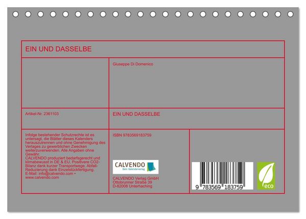 Produktbild: EIN UND DASSELBE (Tischkalender 2027 DIN A5 quer), CALVENDO Monatskalender