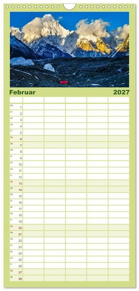 Produktbild: Familienplaner 2027 - Berge des Karakorum mit 5 Spalten (Wandkalender, 21 x 45 cm) CALVENDO