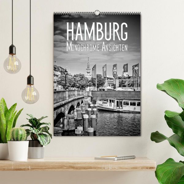 Produktbild: HAMBURG Monochrome Ansichten (Wandkalender 2026 DIN A2 hoch), CALVENDO Monatskalender