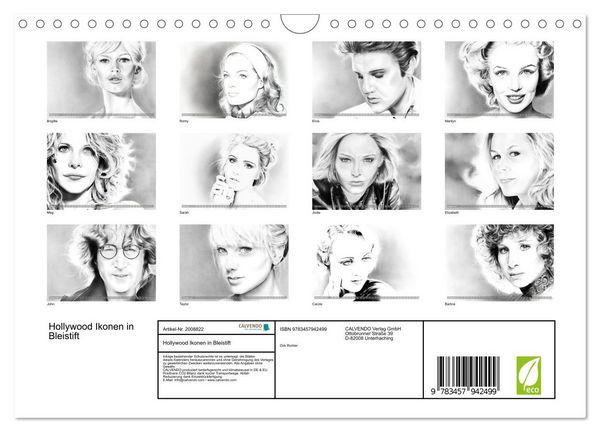 Produktbild: Hollywood Ikonen in Bleistift (Wandkalender 2026 DIN A4 quer), CALVENDO Monatskalender